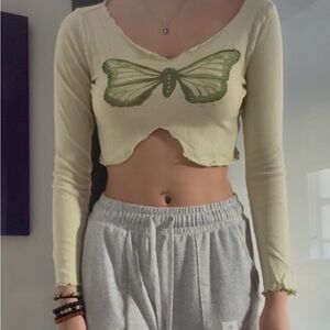 Urban Outfitters Light Green Butterfly Crop Top